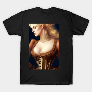 Beautiful Fantasy Blonde Steampunk Corset Artwork T-Shirt